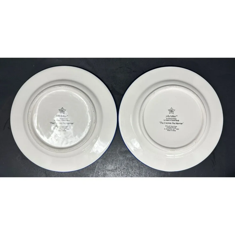 Vtg 4 SANDI GORE EVANS S'MORES THE MERRIER Jolly Follies Salad Plates Snowman - Picture 6 of 13